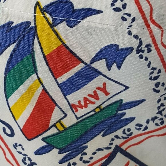 Huntington Ridge Vtg Women's Top L Nautical White Short Sleeve Boats Button Fron - Picture 3 of 10